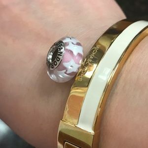 New pandora Murano Silver Pink White Stars Bead Charm